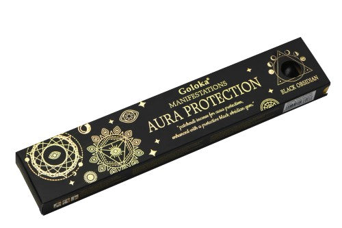 Incense - Goloka  Aura Protection - Patchouli with Black Obsidian  (12 Packs)