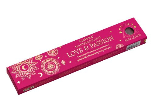 Incense - Goloka  Love & Passion Rose Incense with Rose Quartz  (12 Packs)