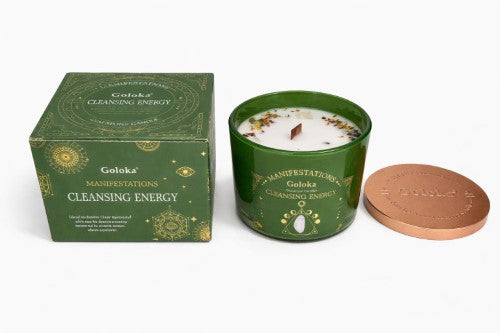 Infused Candle - Goloka Manifestations Cleansing Energy 9oz Gemstone (Selenite)