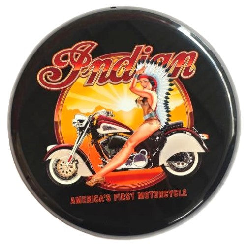 Round Metal Wall Art - Indian Motorcycle (35 x 35 x 1.5cm)