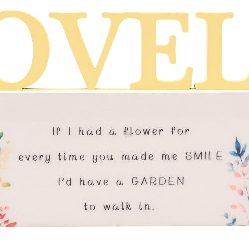 Standing Plaque - The Cottage Garden Floral Word Lovely (17.5cm)