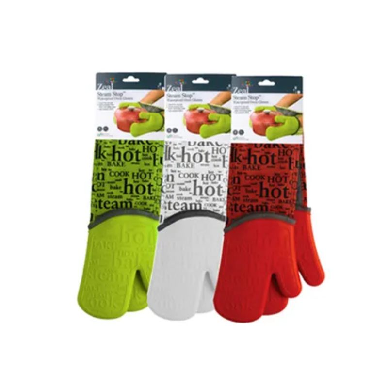 Set of 6 stylish Zeal Double Glove Print silicone oven gloves, heat resistant up to 250°C for safe cooking.