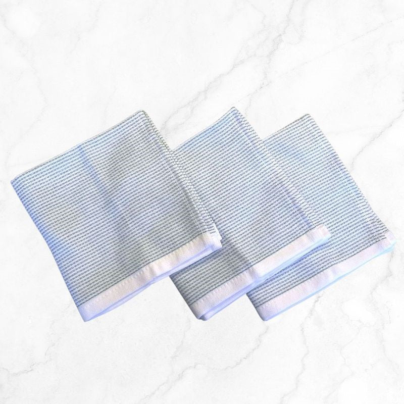 Set of 3 seafoam dish cloths, 100% cotton, OEKO-TEX certified, stylish and functional for kitchen use.