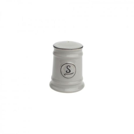 Grey ceramic salt shaker with modern design, 58mm diameter and 74mm height, perfect for stylish dining and kitchen use.