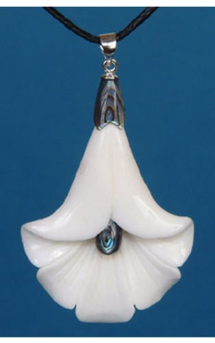 Pendant - Bone Flower with Paua