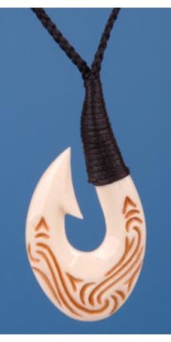 Bone Braided Hook Pendant on adjustable black cord, showcasing intricate bone design symbolizing safe travel and good fortune.