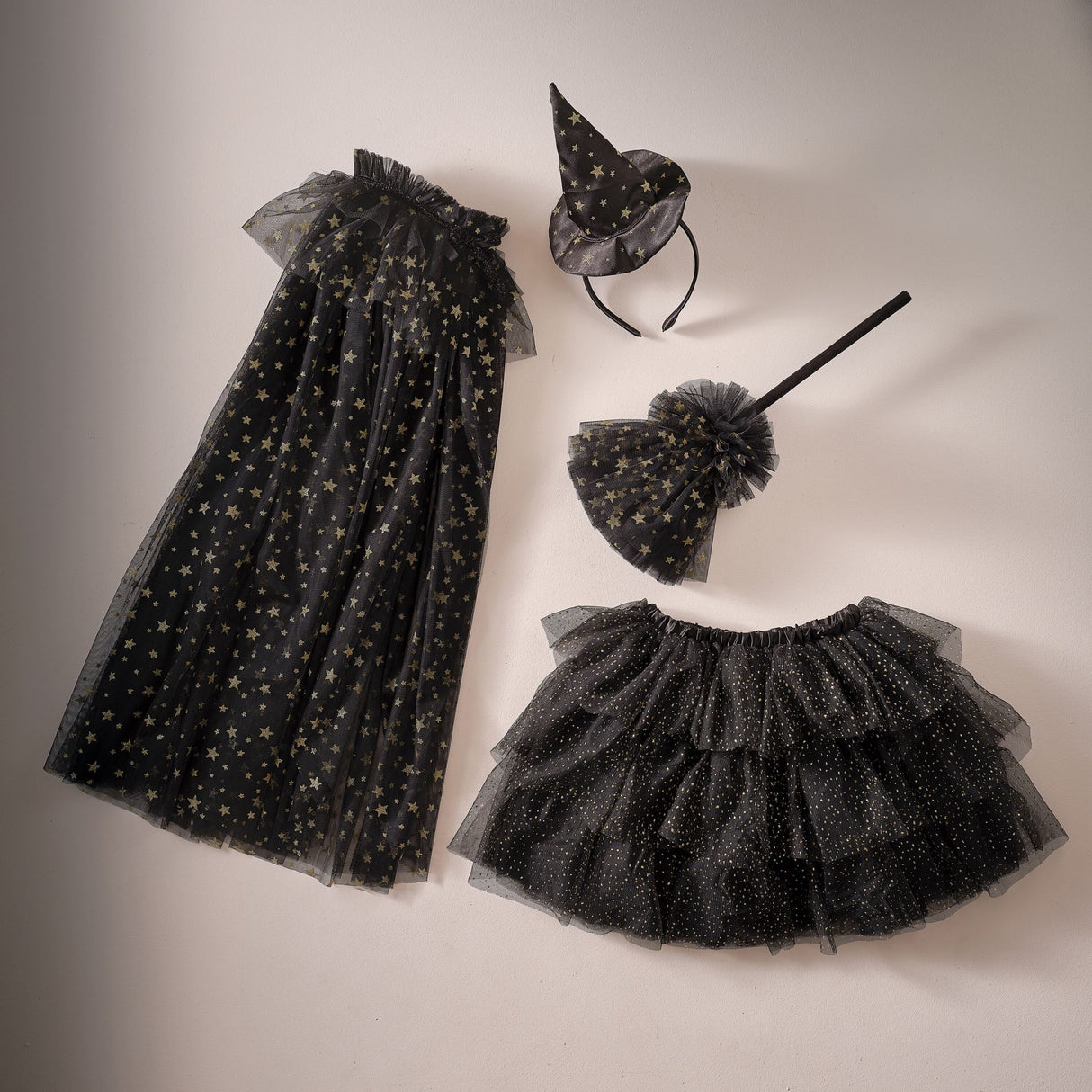 Witch Cape - Fancy Dress Black & Gold Star
