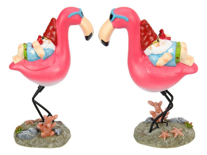 Ornament - Flamingo w Resting Gnome 25cm (Set of 4 Asstd)