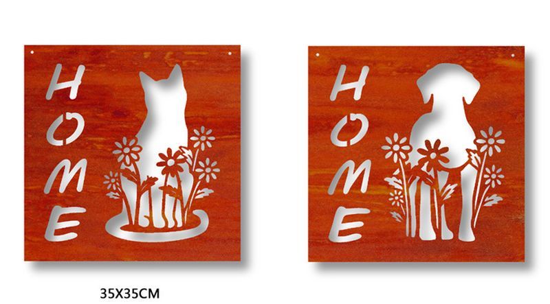 Wall Art -  Metal Cat/Dog Rust 35cm (Set of 2)