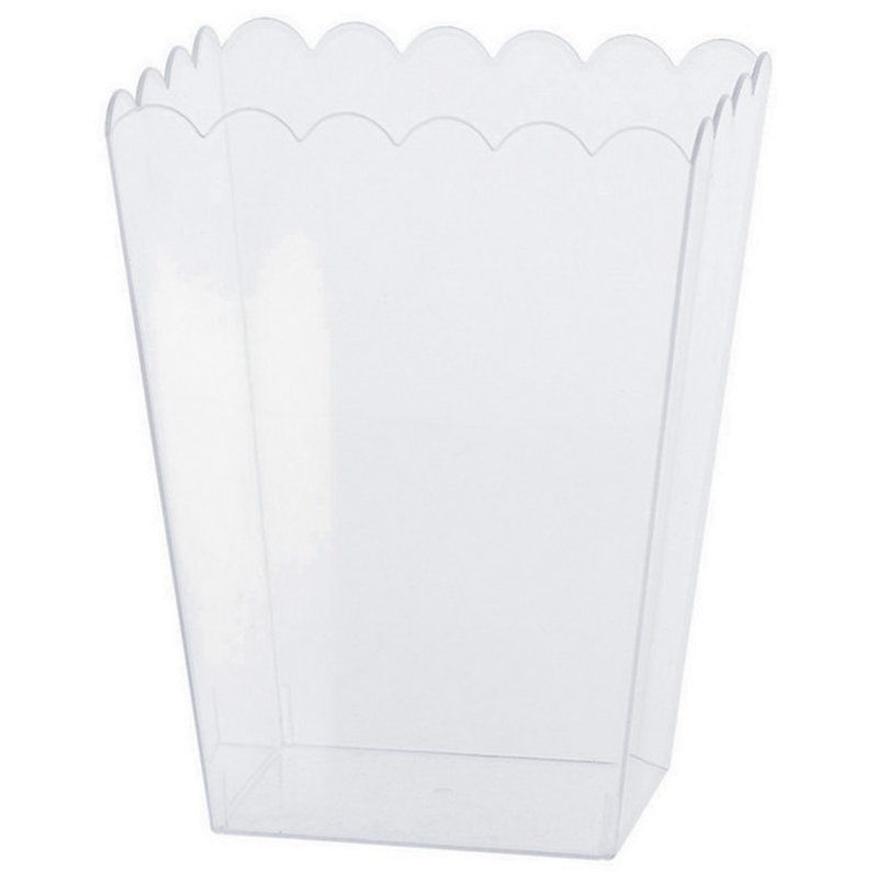Clear medium scalloped plastic container ideal for kitchen and craft organization, combining style and functionality.
