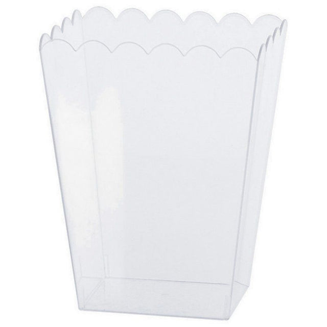 Clear medium scalloped plastic container ideal for kitchen and craft organization, combining style and functionality.