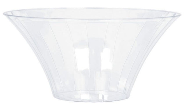 Clear 18cm small plastic flared bowl, ideal for serving appetizers and snacks with modern elegance.