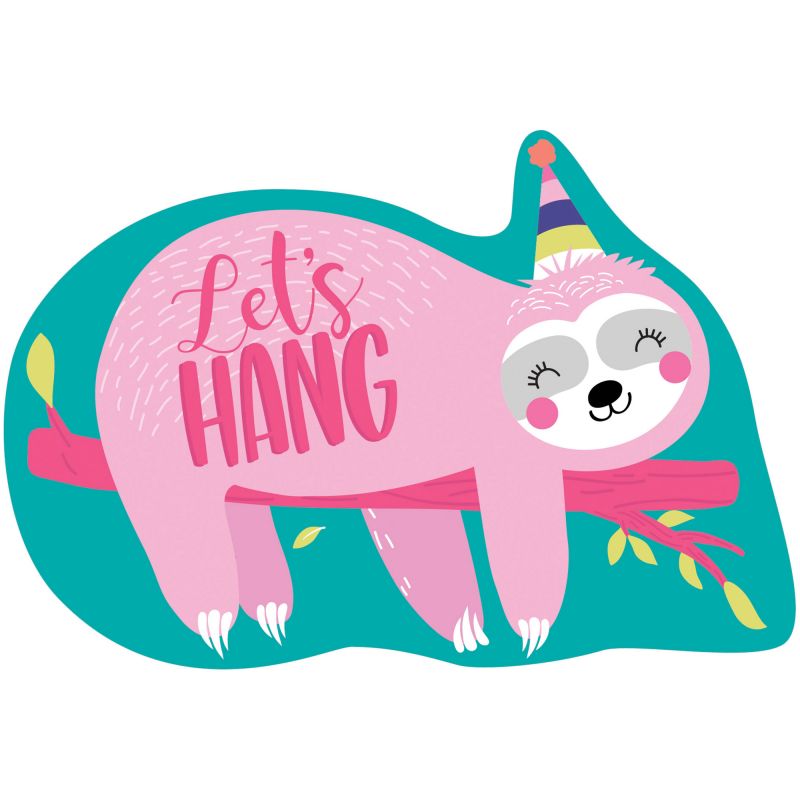 Charming Sloth Let's Hang postcard invitations with envelopes and stickers, perfect for relaxed celebrations.