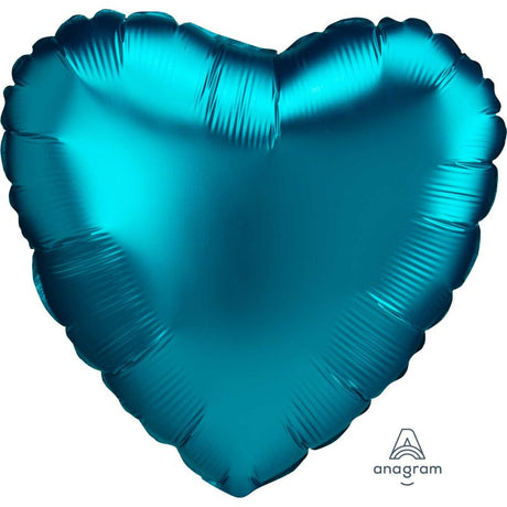 Aqua heart-shaped foil balloon (45cm) with satin luxe finish, perfect for celebrations and events.