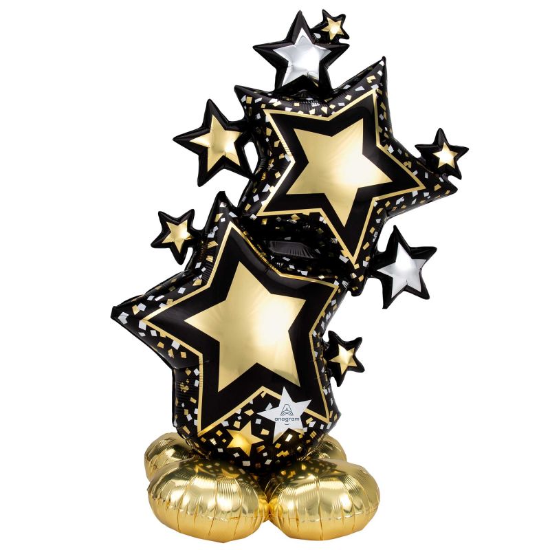 Stunning 149cm foil balloon featuring a black and gold star cluster, perfect for glamorous celebrations.