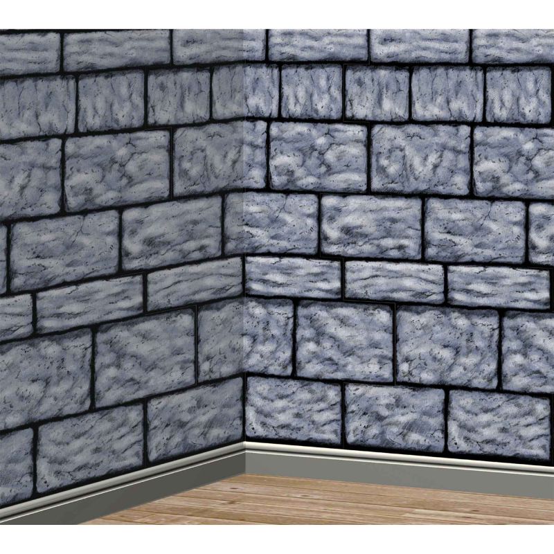 Durable plastic roll featuring a realistic stone wall design, perfect for themed events and photography backdrops.