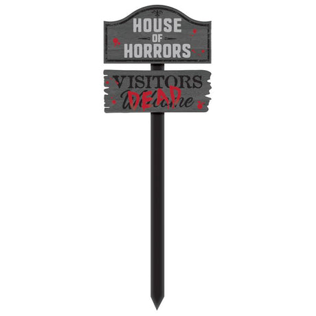 86cm MDF Yard Stake with spooky House of Horrors design, perfect for Halloween outdoor decorations.