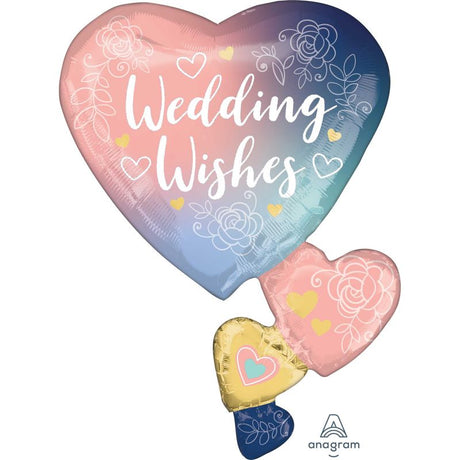 Elegant SuperShape XL foil balloon featuring twilight lace and hearts, ideal for wedding celebrations, measuring 76cm.