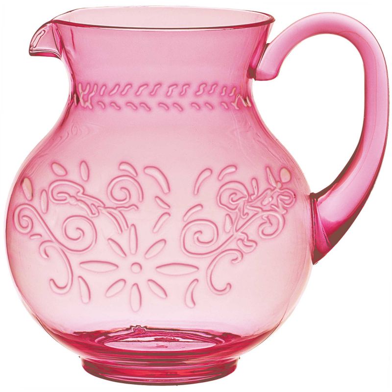 Boho Vibes pink pitcher jug with floral debossed finish, 2.7L, perfect for serving drinks or as stylish home decor.