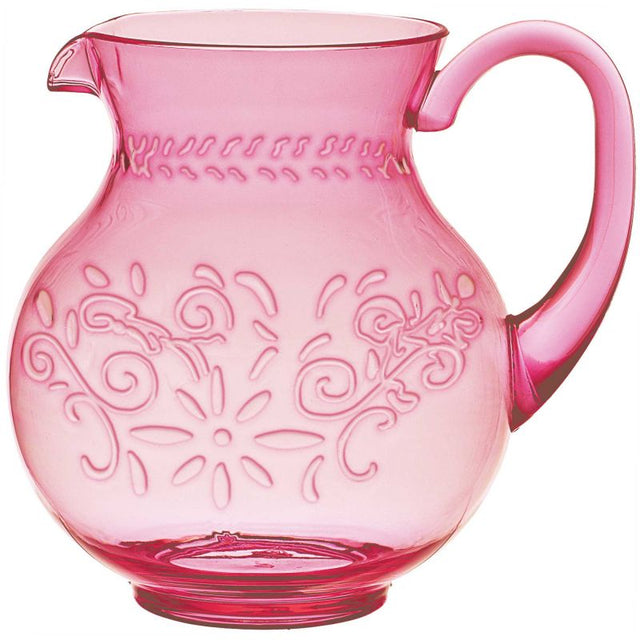 Boho Vibes pink pitcher jug with floral debossed finish, 2.7L, perfect for serving drinks or as stylish home decor.