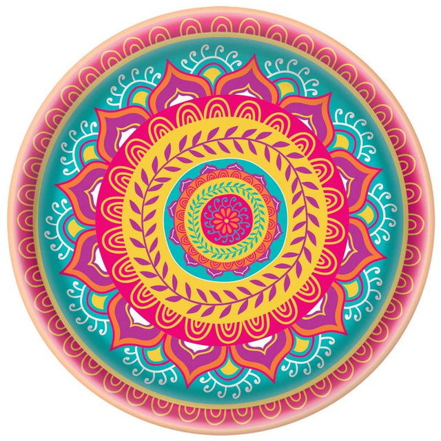 34cm melamine platter with vibrant Diwali design, perfect for serving sweets and snacks during festive celebrations.