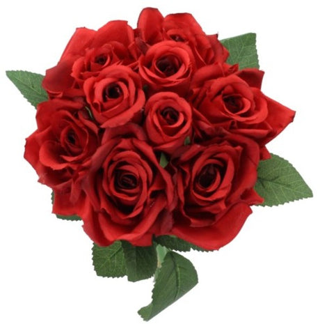 Vibrant red artificial rose bouquet, 24cm tall and 20cm wide, perfect for lasting home decor and special occasions.