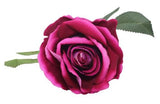 Dark pink artificial velvet rose stem, 51cm long, ideal for elegant home decor and low-maintenance floral arrangements.