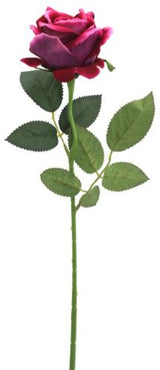 Dark pink artificial velvet rose stem, 51cm, ideal for elegant home decor and long-lasting floral arrangements.