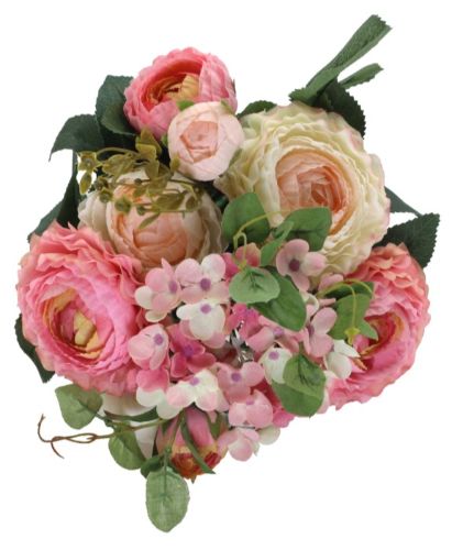 Artificial Dark Pink Rose Bouquet with 6 heads and 2 buds, 38cm tall, ideal for home decor and special occasions.