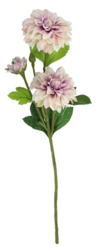 Artificial light purple dahlia stem, 50cm, with 3 realistic heads for versatile floral arrangements.