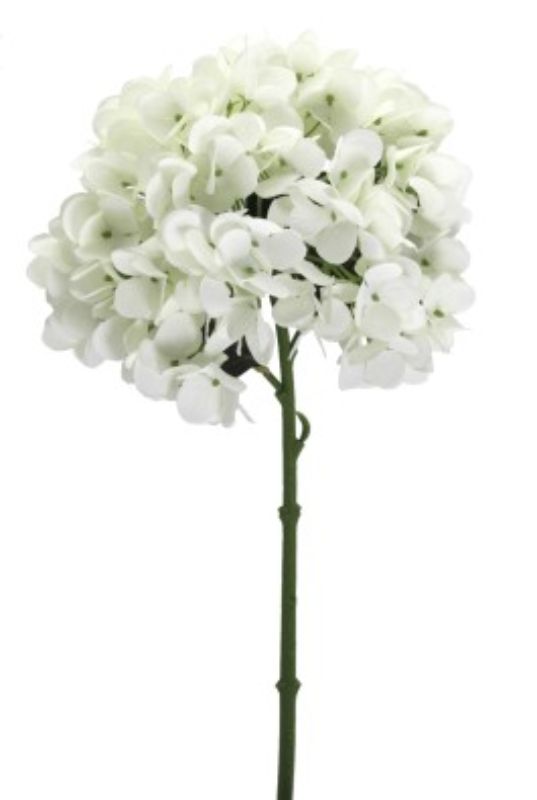Artificial cream hydrangea stem, 34cm tall, features lifelike petals for elegant, low-maintenance home decor.