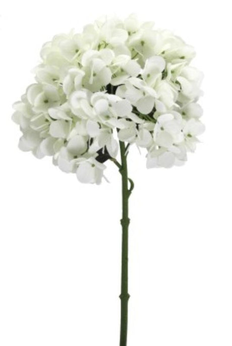 Artificial cream hydrangea stem, 34cm tall, features lifelike petals for elegant, low-maintenance home decor.