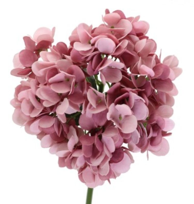 Artificial pink hydrangea rose stem, 34cm, perfect for home decor and floral arrangements.