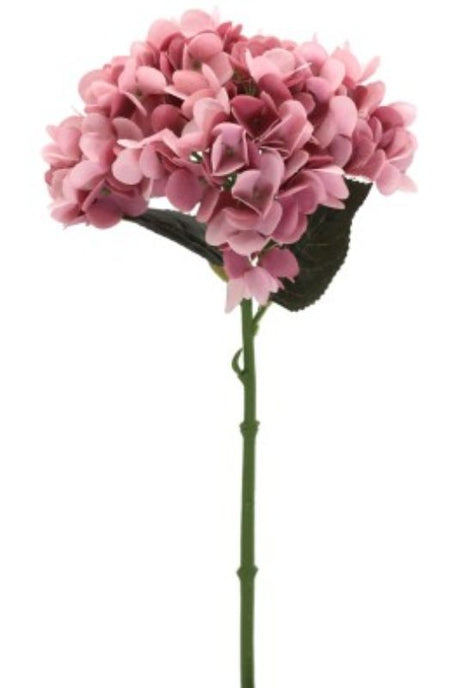 Artificial pink Hydrangea Rose stem, 34cm tall, perfect for home decor and floral arrangements.
