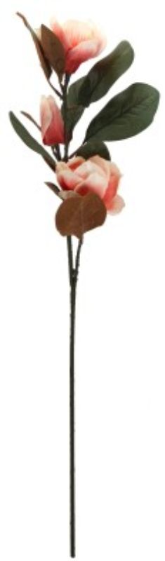 Artificial pink magnolia branch with 3 heads, 77 cm tall, perfect for elegant home decor and events.