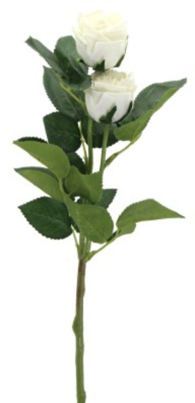 Elegant 38cm artificial white rose with two heads, perfect for home or office decor and special occasions.