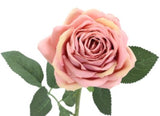 Dusky pink artificial rose stem (50cm), elegantly crafted for lasting beauty in any decor style.