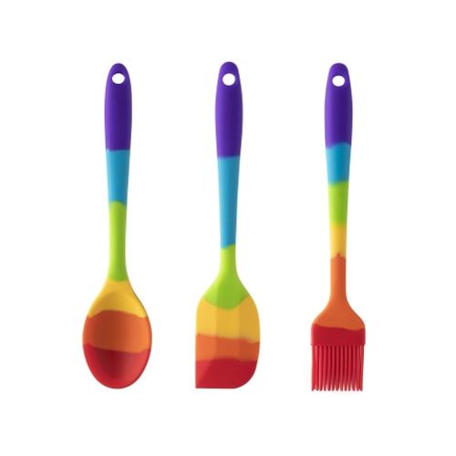 Silicone Spoon, Spatula & Brush Set 3pc Rainbow - Taylors
