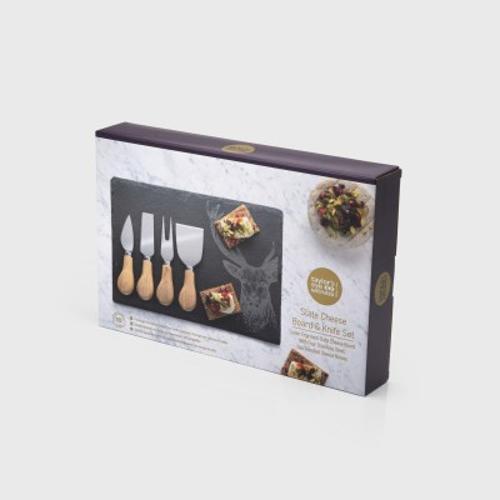 Slate Cheese Board with 4 Oak Cheese Knives - Taylors
