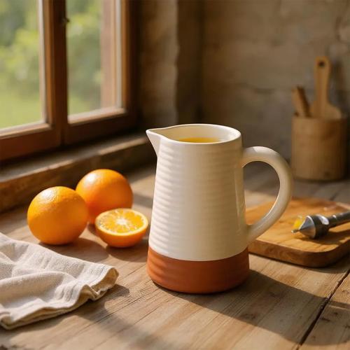 Porto Ribbed Terracotta Jug 1L - Stone - Dexam