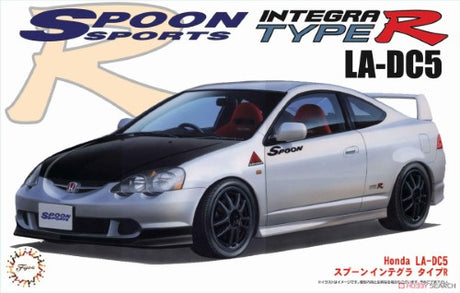 1/24 Fujimi Integra Type R Spoon model kit featuring detailed body, Recaro seats, movable steering, and gunmetal wheels.