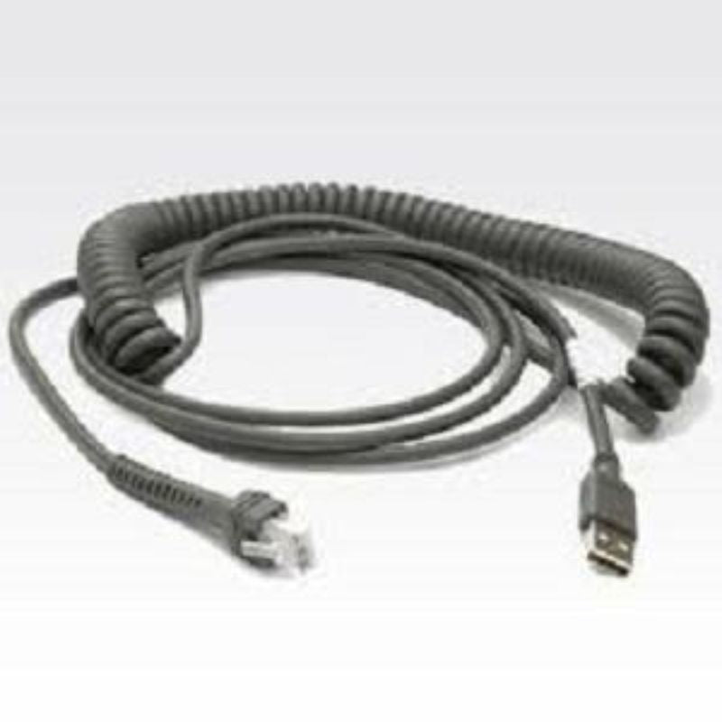 Zebra Coiled USB Cable 4.57m - Type A Male Connector for Data Transfer & Fast Charging