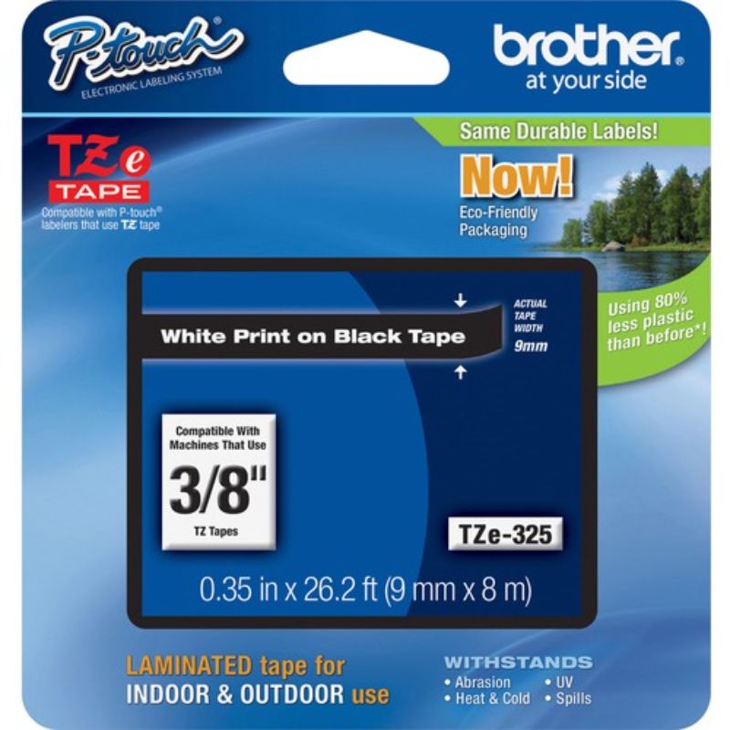 Brother TZ Label Tape Cartridge - 9.53mm - Durable White on Black for P-Touch Machines