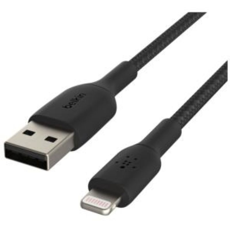 Belkin MFi Certified 2m Lightning to USB Data Transfer Cable - Durable Braided Design - Black