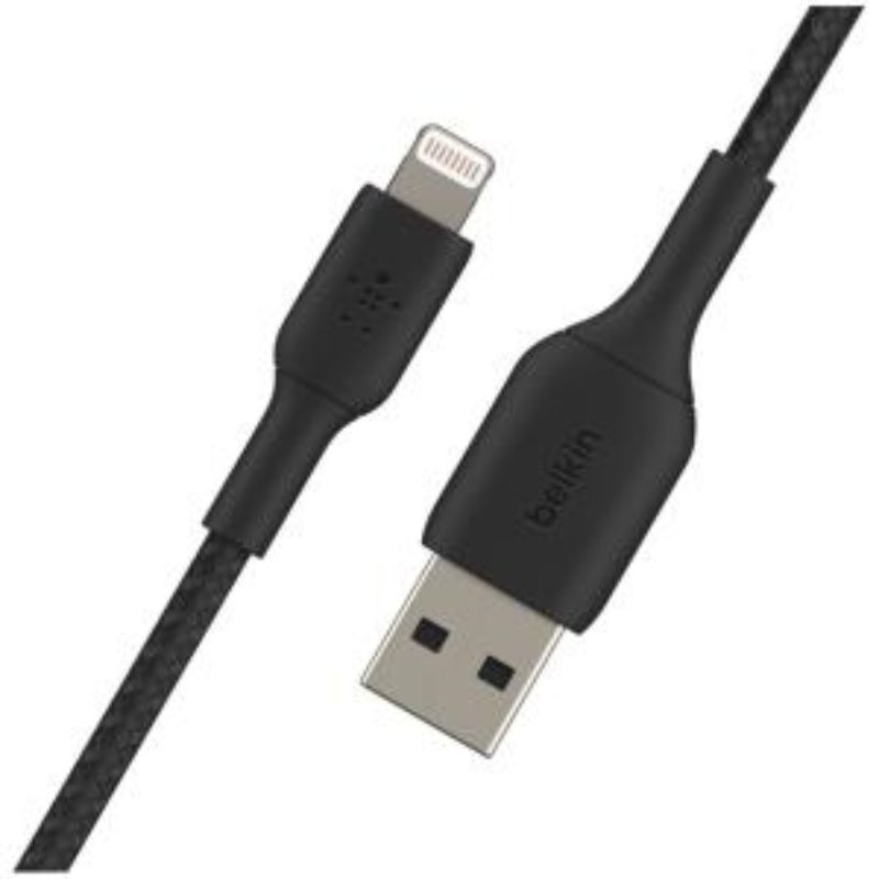 Belkin MFi Certified 2m Lightning to USB Data Transfer Cable - Durable Braided Design - Black