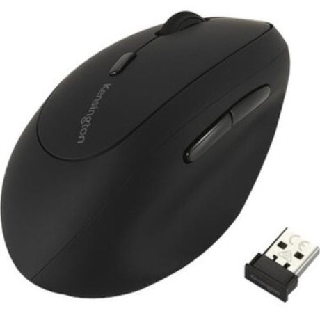 Kensington ProFit Left-Handed Ergo Wireless Mouse: ergonomic design, 1600 DPI, six buttons, USB plug-and-play, sleek black.