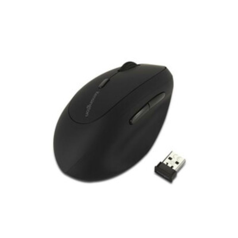 Kensington ProFit Left-Handed Ergo Wireless Mouse in black, designed for comfort, with 1600 DPI and six customizable buttons.