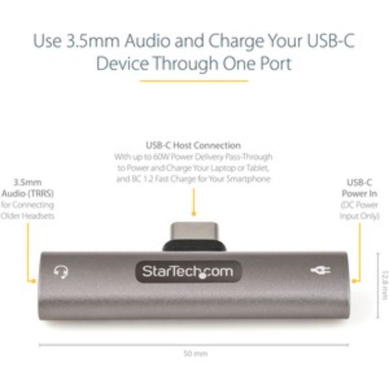 StarTech.com USB-C to 3.5mm Audio Adapter with 60W Power Delivery & Quick Charge