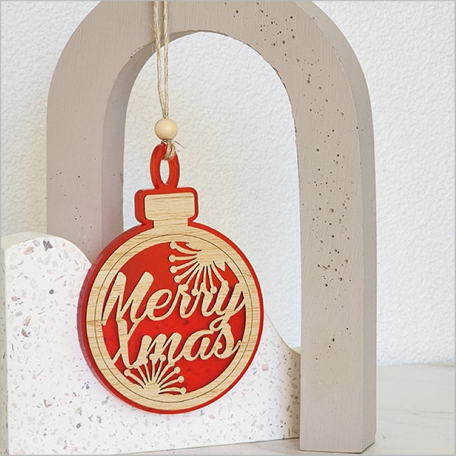 Elegant red satin acrylic bauble ornament, perfect for Christmas decor or gifting, measuring 80mm x 110mm.