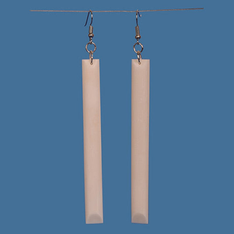 Large Bone Adze Style Earrings feature Maori carving, symbolizing strength and artistry, measuring 90mm x 10mm.